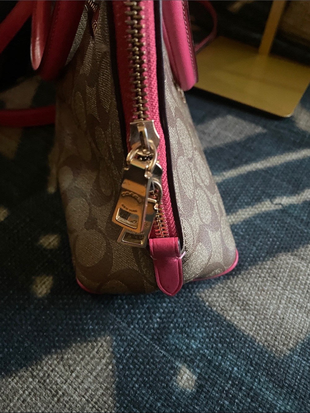 Coach Brown Signature Satchel with Pink Trim and Strap - Picture 6 of 11